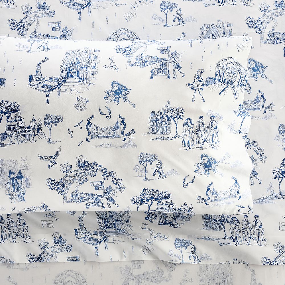 Harry Potter™ Toile Organic Sheet Set - Queen, Ivory/Blue