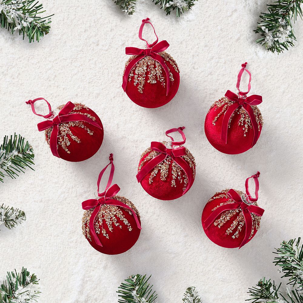LoveShackFancy Red Velvet Ball Ornaments - Set of 6