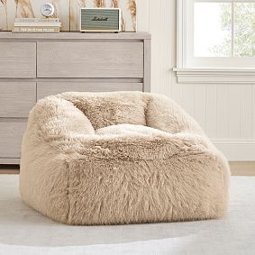 Large Sparkle Faux Fur Taupe Modern Bean Bag Lounger
