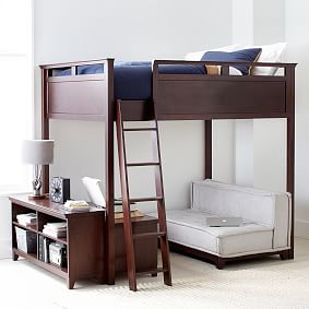 Hampton Loft Bed with Cushy Loveseat, Media &amp; Bookcase Set &amp; 9-Drawer Dresser Set