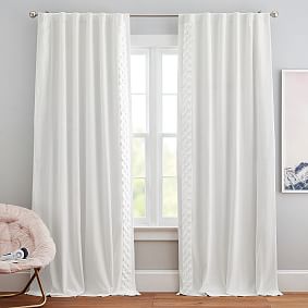 Tufted Pom Border Blackout Curtain Set