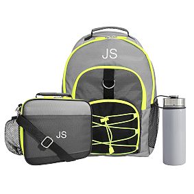 Colour Block Grey/Yellow Large Backpack and Cold Pack Lunch Bundle, Set of 3