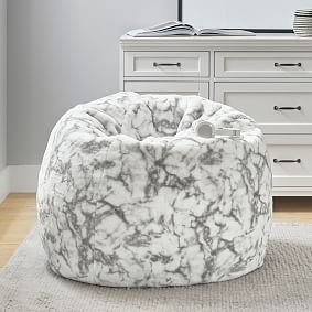 Large Faux-Fur Marble Bean Bag Chair