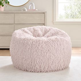 Large Boa Faux Fur Blush Bean Bag Chair Slipcover Only