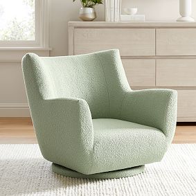 Chunky Bouclé Sage Lennon Low Swivel Chair