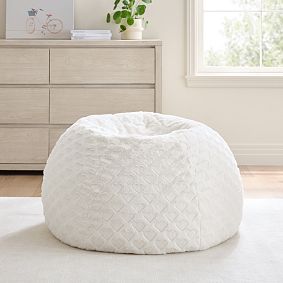 Large Ivory Sweetheart Faux Fur Bean Bag Chair Slipcover Only