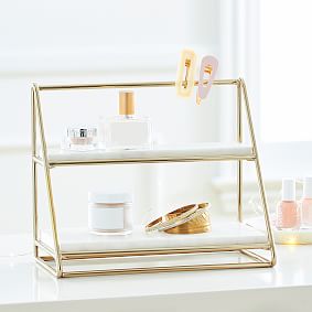 Marble and Gold Tiered Beauty Organizer