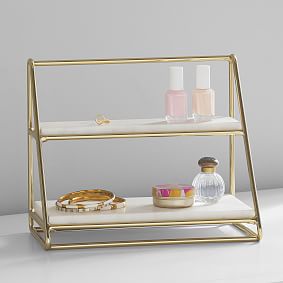 Marble and Gold Tiered Beauty Organizer