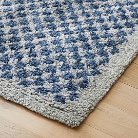 Checkered Wool Rug - Faded Navy