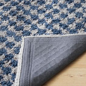 Checkered Wool Rug - Faded Navy