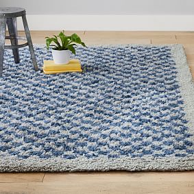 Checkered Wool Rug - Faded Navy