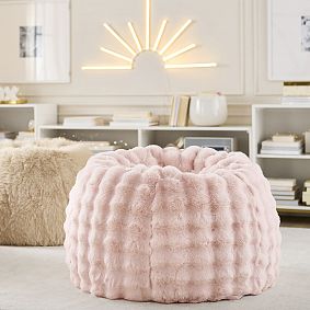 Large Marshmallow Faux Fur Pink Bean Bag Chair Slipcover Only