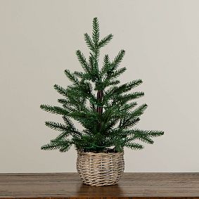 Tabletop Pre-lit Christmas Mini Tree in Basket (1.5 Ft.)