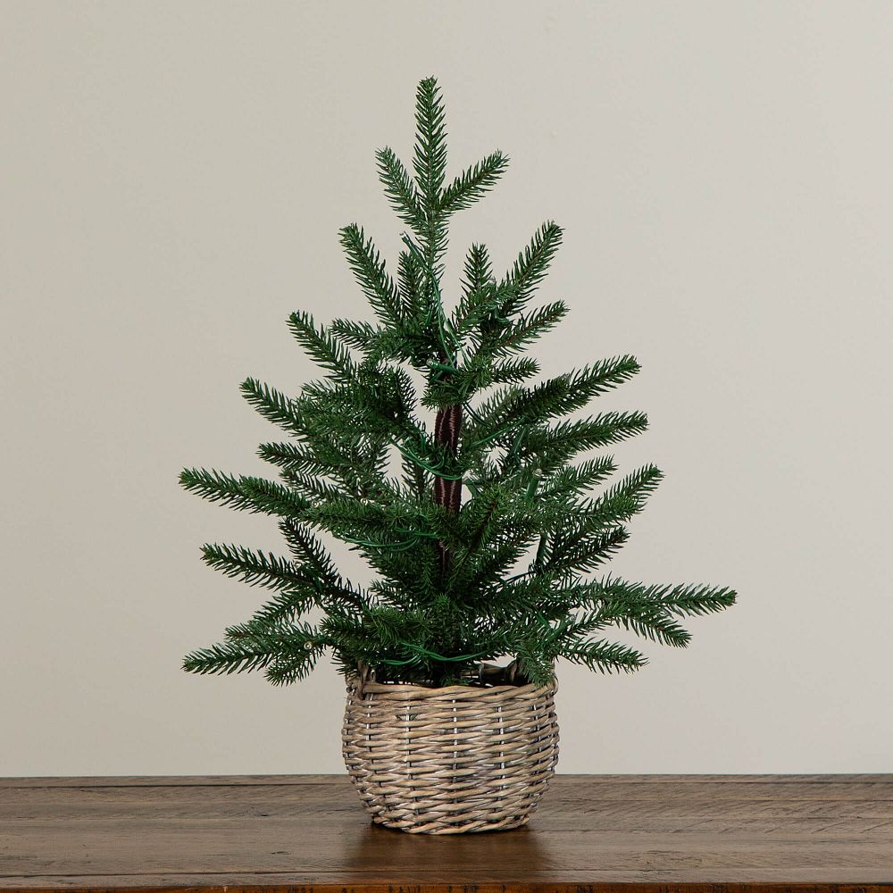 Tabletop Pre-lit Christmas Mini Tree in Basket (1.5 Ft.)