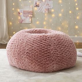 Large Cloud Faux Fur Blush Bean Bag Chair Slipcover Only