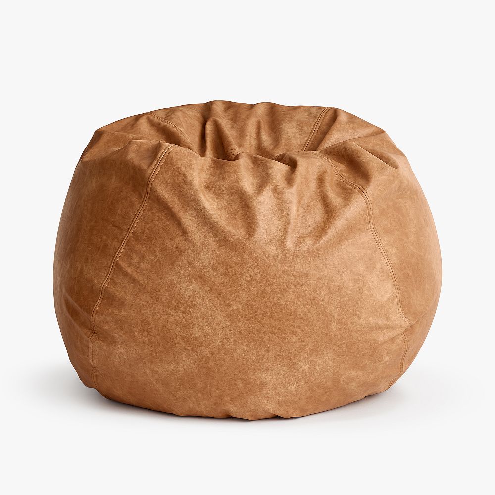 Large Faux Leather Caramel Bean Bag Chair