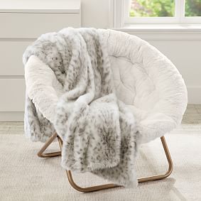 Gray Leopard Faux-Fur Throw