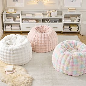 Large Marshmallow Faux Fur Ivory Bean Bag Chair Slipcover Only