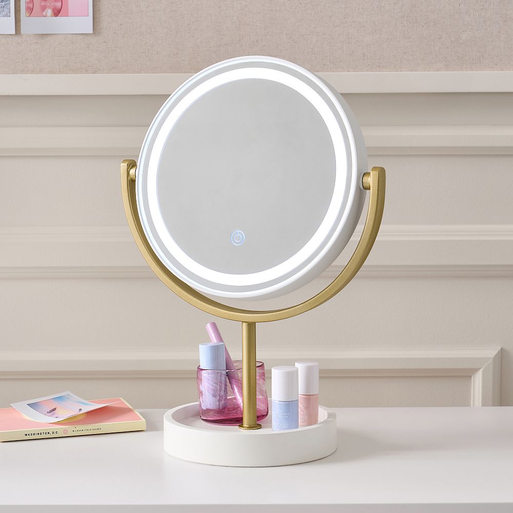Glam Mini Round LED Touch-Activated Vanity Mirror (12&quot;x17&quot;)
