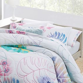 Embroidered Palm Tree Organic Pillowcase Set