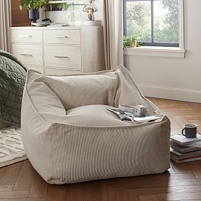 Large Corduroy Ivory Modern Bean Bag Lounger