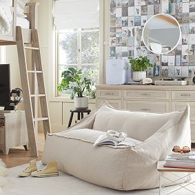 Double Eco Performance Textured Weave Oat Modern Bean Bag Lounger