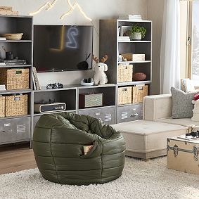 Large Forest Green Puffer Bean Bag Chair Slipcover Only