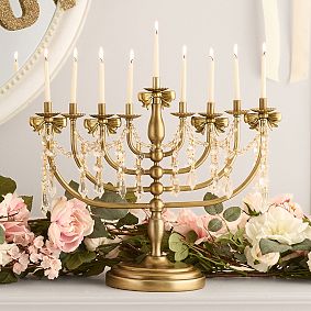 Open Box: LoveShackFancy Crystal Bow Menorah - Gold