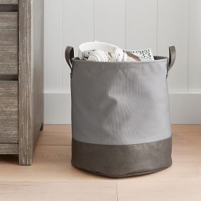 Black/Charcoal Vegan Leather-Trim Canvas Bins