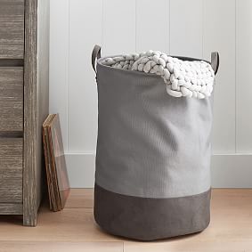 Black/Charcoal Vegan Leather-Trim Canvas Bins