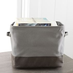 Black/Charcoal Vegan Leather-Trim Canvas Bins
