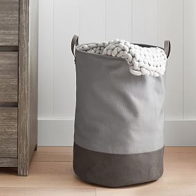 Black/Charcoal Vegan Leather-Trim Canvas Bins