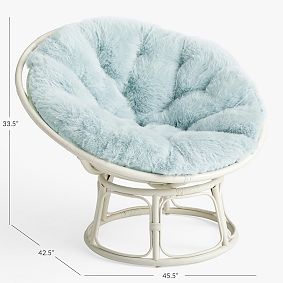 Feathery Faux-Fur Porcelain Blue Papasan Chair