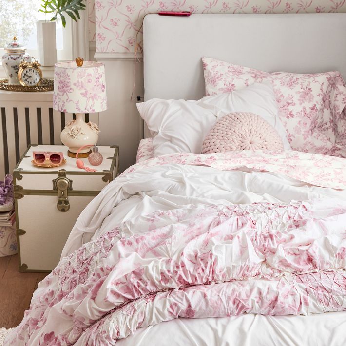Couette (Quilt) Pottery Barn X LoveShackFancy - Motif Garden Damask - Queen - Rose - Neuf Avec Défauts