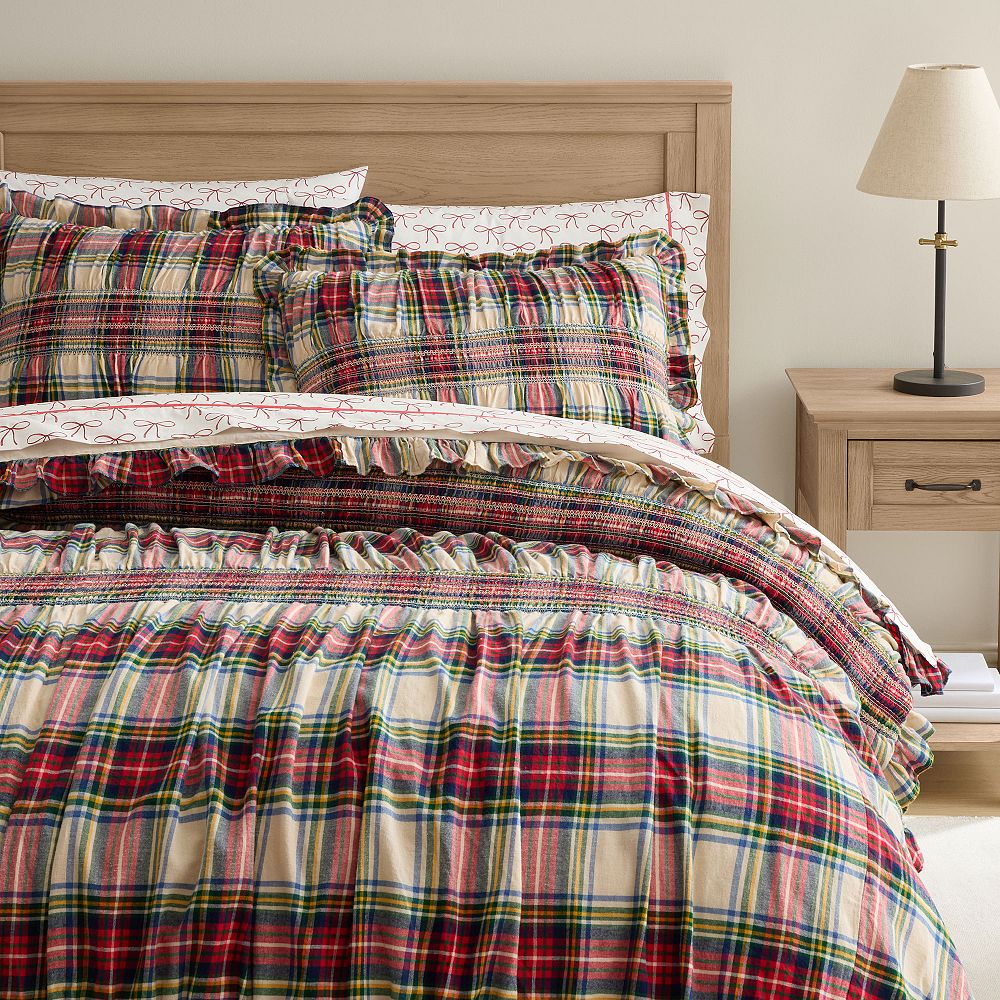 Holiday Plaid Smocked Comforter