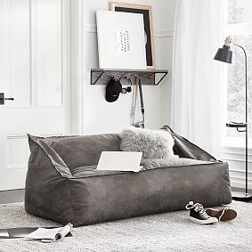 Double Textured Faux Suede Charcoal Modern Bean Bag Lounger