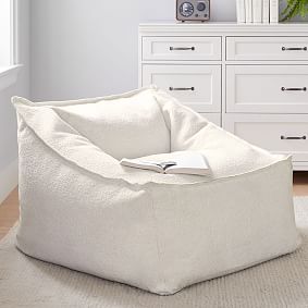Large Chunky Bouclé Ivory Modern Bean Bag Lounger