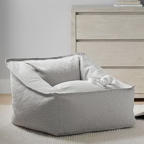 Large Chunky Boucle Mist Grey Modern Bean Bag Lounger