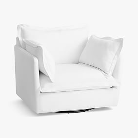 Linen-Blend White Cara Swivel Chair