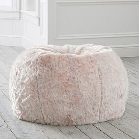 Large Blush Leopard Faux Fur Bean Bag Chair