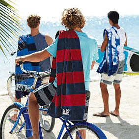 Rugby Stripe Beach Towel UPF 50+, Red