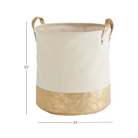 Gold/White Vegan Leather-Trim Canvas Bins