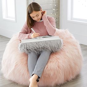 Large Himalayan Faux Fur Blush Bean Bag Chair