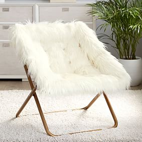 Himalayan Faux-Fur Ivory Square Hang-A-Round Chair