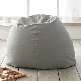Large Chenille Plain Weave Washed Grey Bean Bag Chair