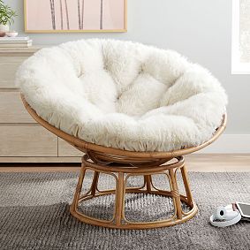 Feathery Faux-Fur Ivory Papasan Chair
