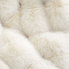 Feathery Faux-Fur Ivory Papasan Chair