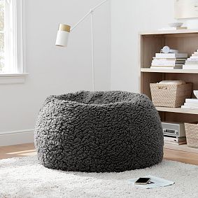 Large Jumbo Sherpa Warm Charcoal Bean Bag Chair