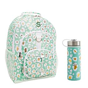 Aqua Gold Metallic Leopard Backpack &amp; Slim Water Bottle Bundle