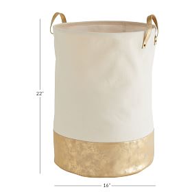 Gold/White Vegan Leather-Trim Canvas Bins